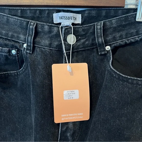 THATSSOFETCH Varski Semi-Wide Leg Black High Waisted Raw Hem Jeans - Picture 8 of 11